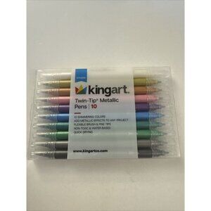 Kingart Twin-Tip Metallic Pens Set 10 Vivid Colors Double-Ended Fine Tips OC19